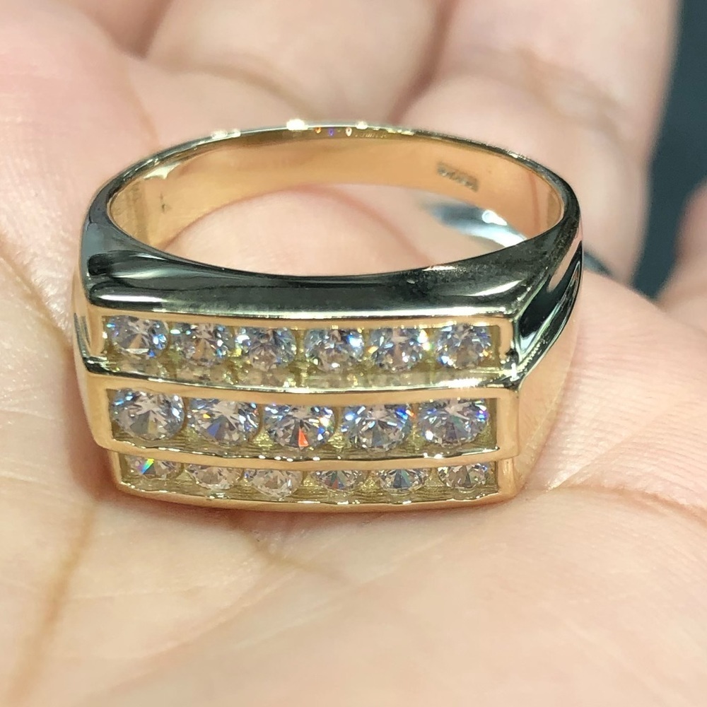 9mm Solid 14K Yellow Gold CZ Men's Ring - Picture 6 of 7